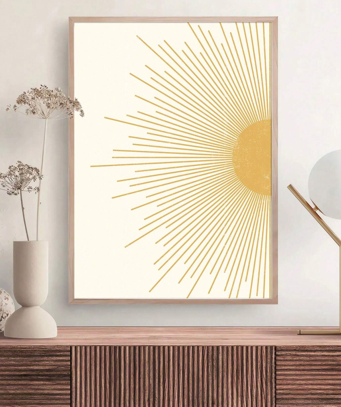 Yellow Boho Sunshine Art Poster Print Abstract Mid Century Canvas Painting Wall Picture Living Room